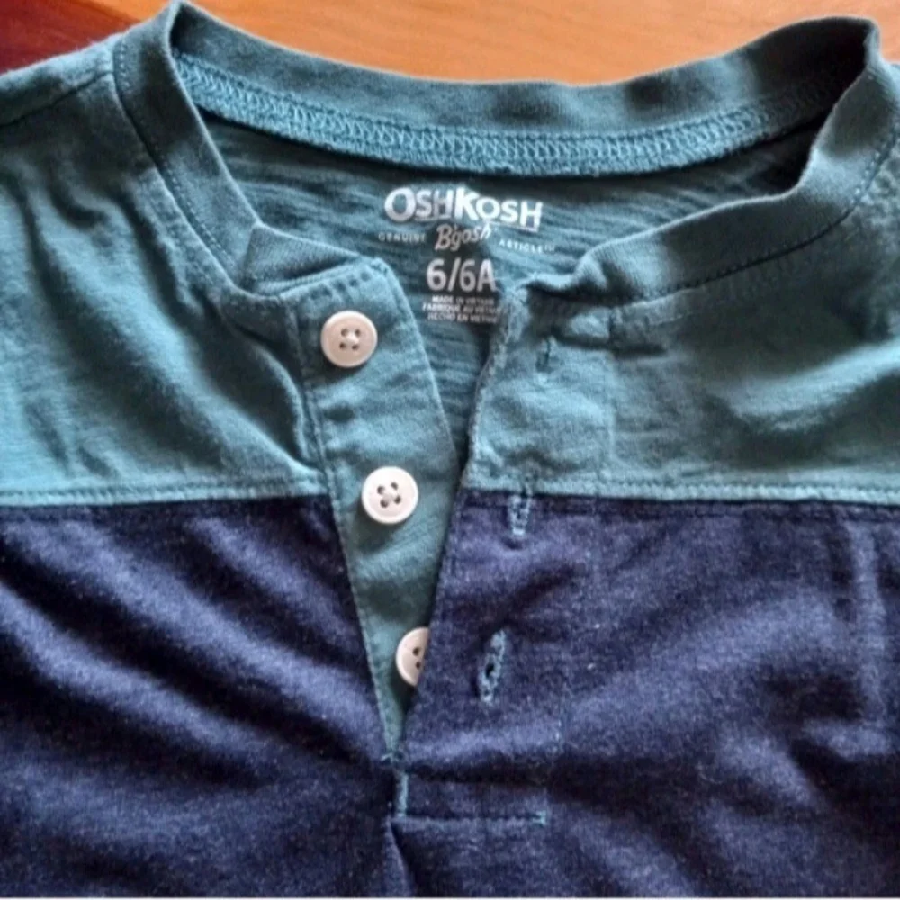 Oshkosh B'gosh Blue Green Colorblock Long Sleeve Henley Tee Boys 6